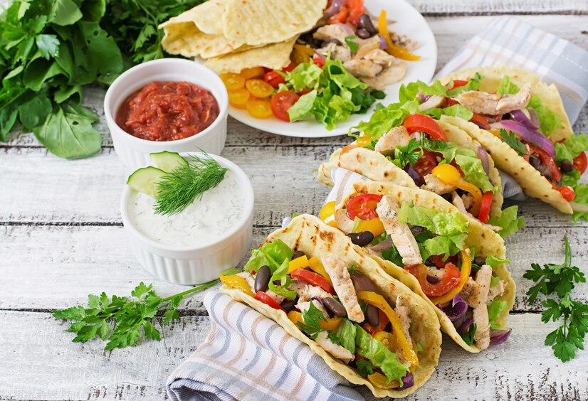 mexican-tacos-with-chicken-bell-peppers-black-beans-fresh-vegetable Mexican Tacos with chicken bell peppers